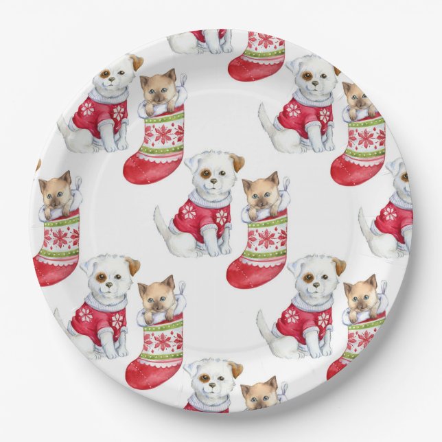 Christmas Dog & Cat Paper Plates (Front)