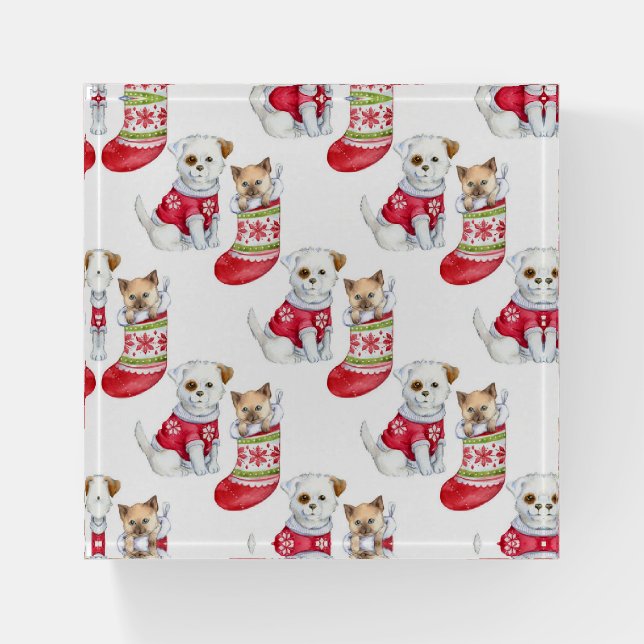 Christmas Dog & Cat Paperweight (Front)