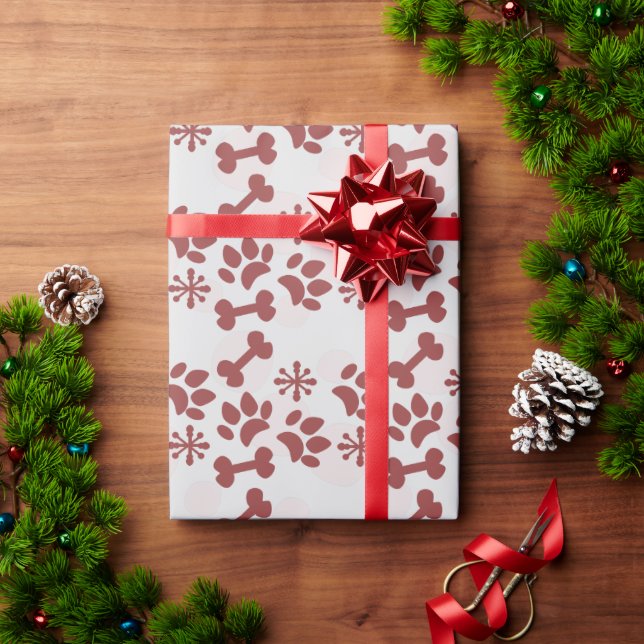 Christmas Dog Cat Pet Bone Snowflake Dot Pattern  Wrapping Paper (Holiday Gift)
