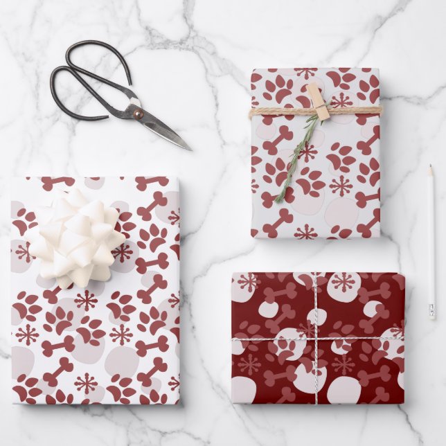 Christmas Dog Cat Pet Bone Snowflake Pattern Wrapping Paper Sheets (Front)