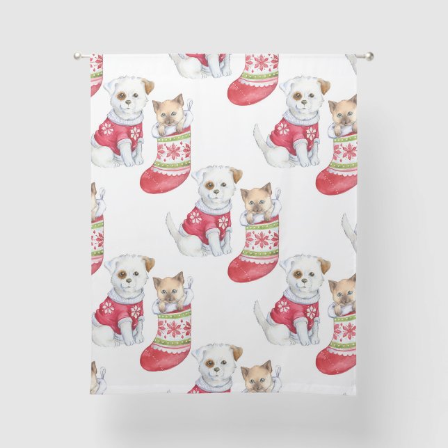 Christmas Dog & Cat Sheer Curtains (Front)
