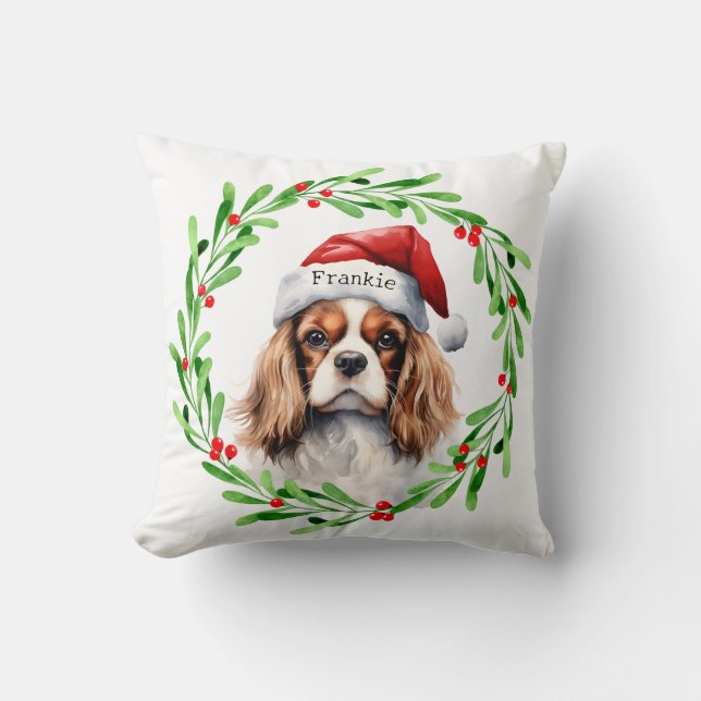Christmas Dog Cavalier King Charles Spaniel Pet Throw Pillow (Front)