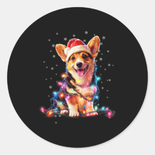 Christmas Dog Corgi Santa Xmas Women Men Kids Classic Round Sticker