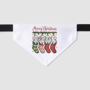 Christmas Dog Cute Puppies in Stockings Retro Xmas Pet Bandana Collar