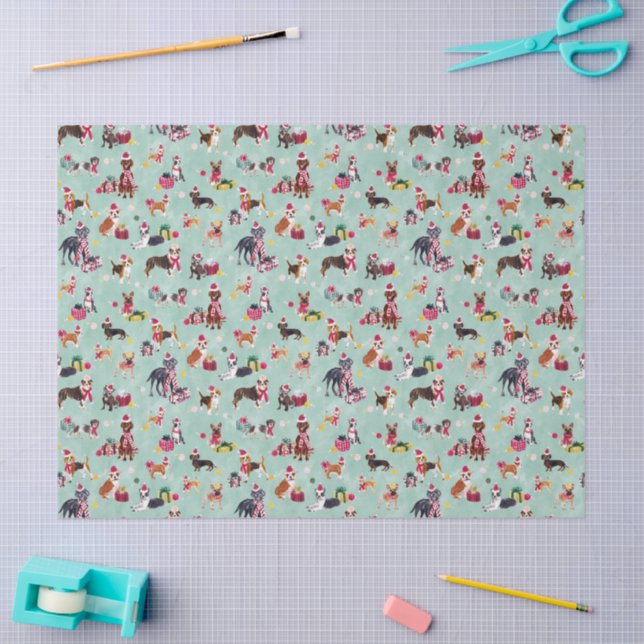CHRISTMAS DOG CUTENESS MINT TISSUE PAPER (Craft)