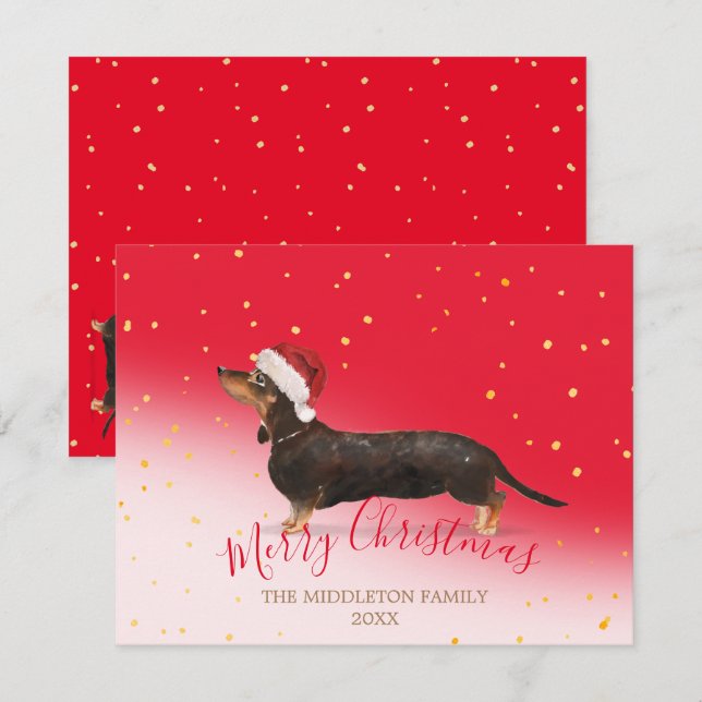 Christmas Dog Dachshund Gold Red Seasonal Greeting (Front/Back)