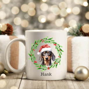 Christmas Dog Dachshund Santa Hat Holiday Coffee Mug