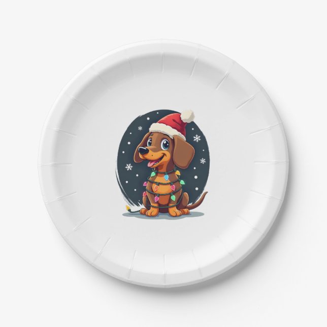 Christmas Dog Dachshund Santa Xmas Wiener 2 Paper Plates (Front)