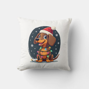 Christmas Dog Dachshund Santa Xmas Wiener 2 Throw Pillow