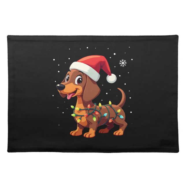 Christmas Dog Dachshund Santa Xmas Wiener 3 Cloth Placemat (Front)