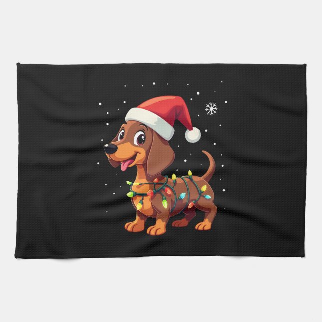 Christmas Dog Dachshund Santa Xmas Wiener 3 Kitchen Towel (Horizontal)