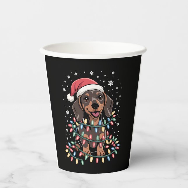 Christmas Dog Dachshund Santa Xmas Wiener Paper Cups (Front)