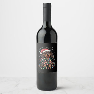 Christmas Dog Dachshund Santa Xmas Wiener Wine Label
