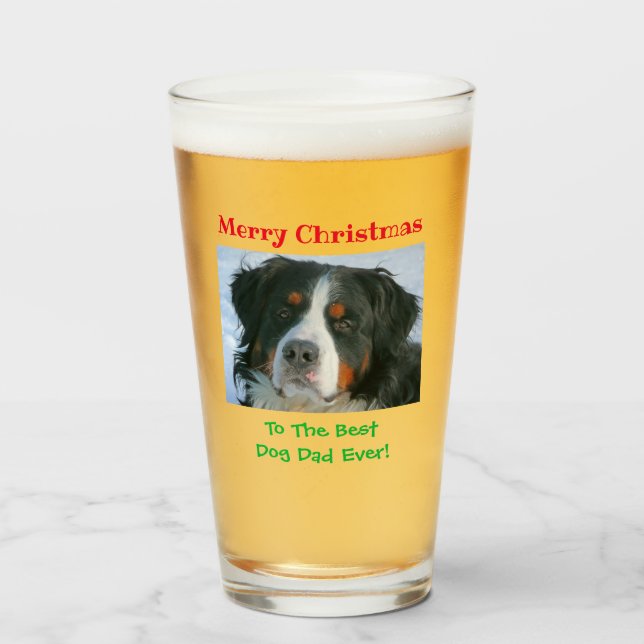 Christmas Dog Dad Best Ever Pet Photo Beer Pint Glass (Front Filled)