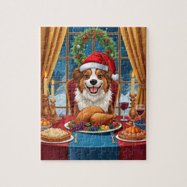 Christmas Dog Dinner Festive Holiday Feast Jigsaw Puzzle (Vertical)