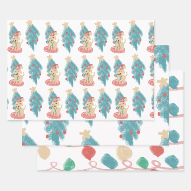 Christmas Dog Doodles Festive Holiday Wrapping Paper Sheets (Set)