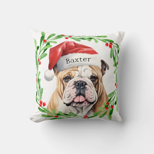 Christmas Dog English Bulldog Breed Santa Holiday Throw Pillow