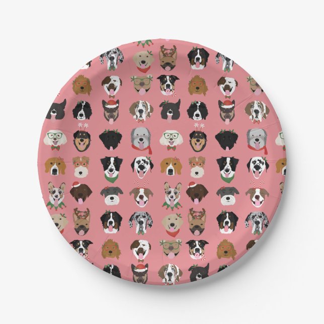 Christmas Dog Face Pattern Paper Plates (Front)