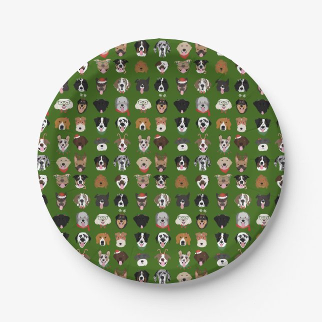 Christmas Dog Face Pattern Paper Plates (Front)