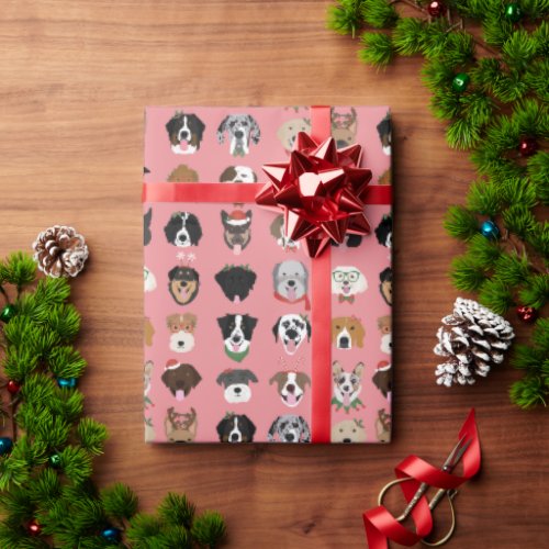 Christmas Dog Face Pattern Wrapping Paper