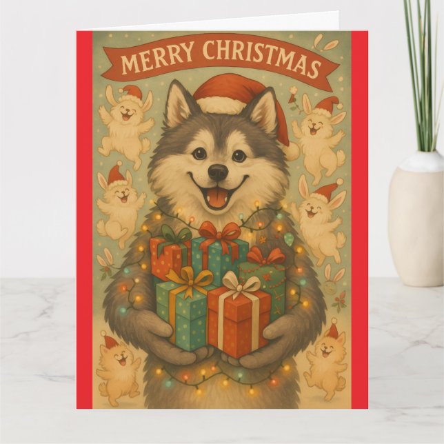 "Christmas Dog" Folded Greeting Card (Front)