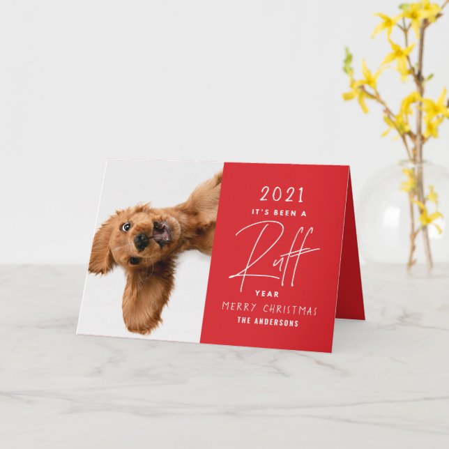 Christmas dog funny ruff year in review card (Yellow Flower)