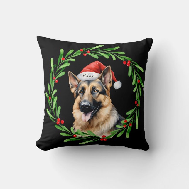 Christmas Dog German Shepherd Santa Throw Pillow (Front)