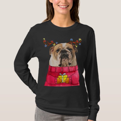 Christmas Dog Gift Bulldog Antlers Ugly Xmas Sweat T_Shirt