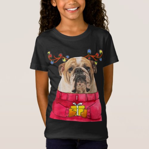 Christmas Dog Gift Bulldog Antlers Ugly Xmas Sweat T_Shirt