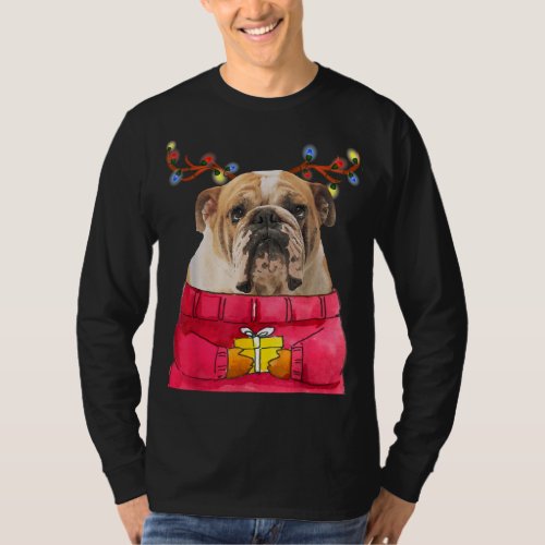 Christmas Dog Gift Bulldog Antlers Ugly Xmas Sweat T_Shirt