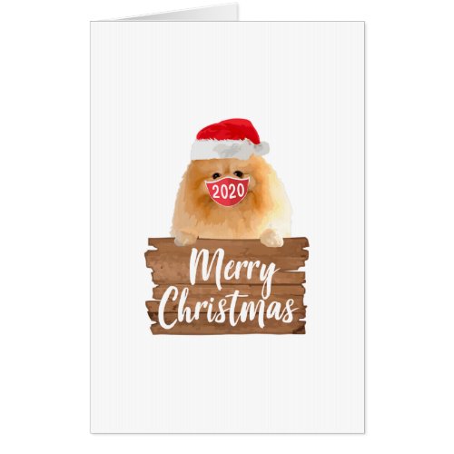 Christmas Dog Gift Pomeranian 2020 Mask Santa Hat Card