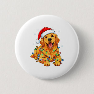 Christmas Dog Golden Retriever Lights Xmas Button
