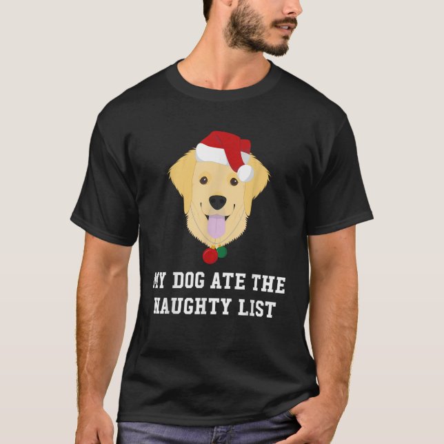 Christmas Dog Golden Retriever Naughty Lis T-Shirt (Front)