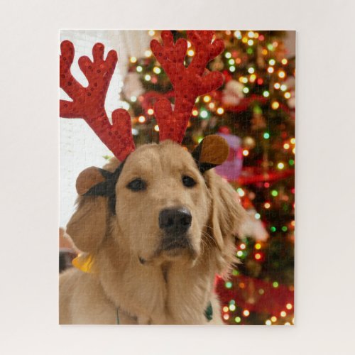 Christmas Dog _ Golden Retriever Reindeer Antlers Jigsaw Puzzle