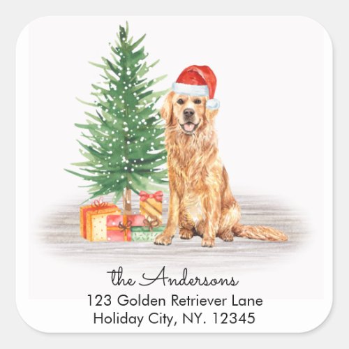 Christmas Dog Golden Retriever Return Address Square Sticker