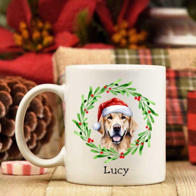 Christmas Dog Golden Retriever Santa Holiday Coffee Mug (Creator Uploaded)