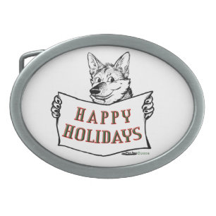 Christmas Dog: Happy Holidays! Oval Belt Buckle