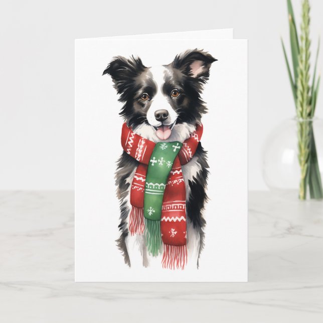 Christmas Dog, Holiday Border Collie BLANK  Card (Front)
