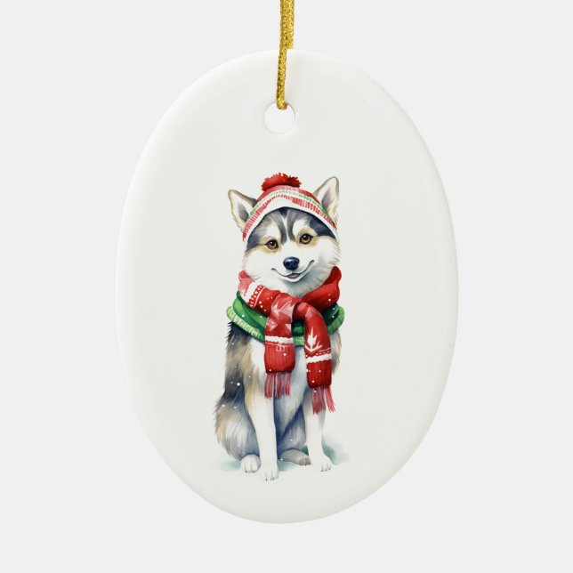 Christmas Dog, Holiday Dog, Ceramic Ornament (Front)