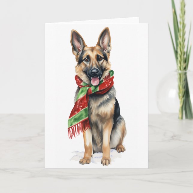 Christmas Dog, Holiday Dog, German Shepherd BLANK  Card (Front)