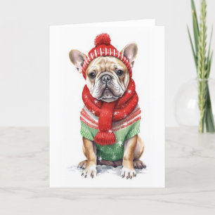 Christmas Dog, Holiday French Bulldog BLANK Card