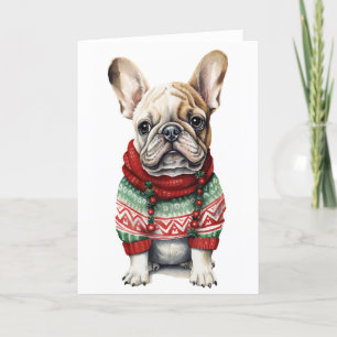 Christmas Dog, Holiday Frenchie, Bulldog BLANK Card