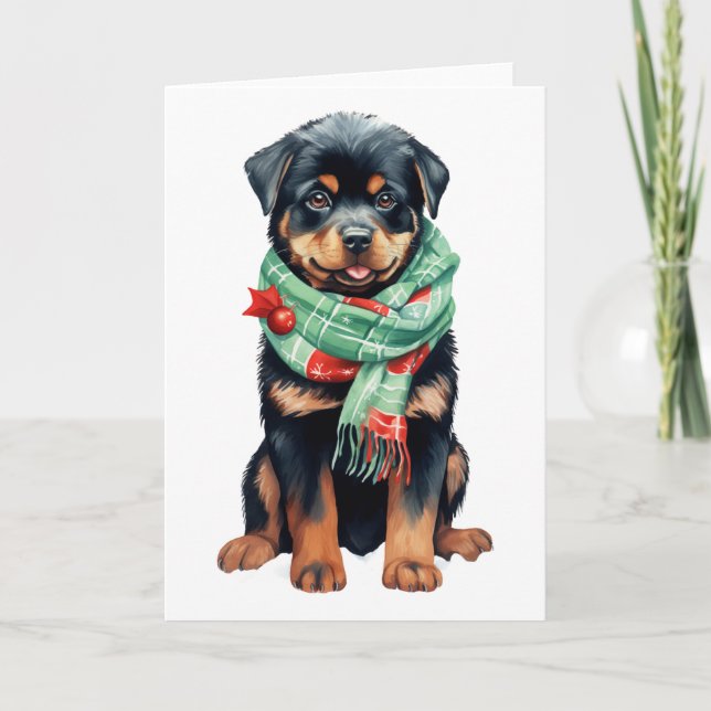 Christmas Dog, Holiday Rottweiler Puppy BLANK  (Front)