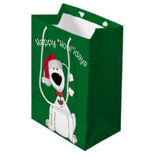 Christmas Dog Humor On Green Medium Gift Bag