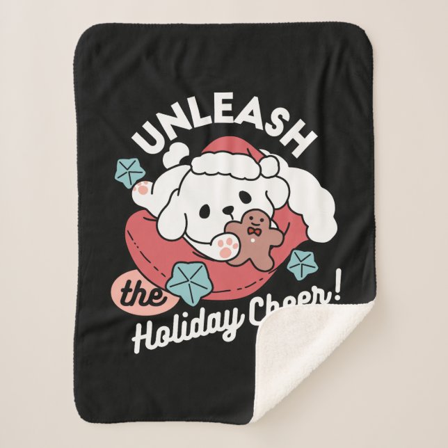 Christmas Dog in Santa Hat – Holiday Cheer for Pet Sherpa Blanket (Front)