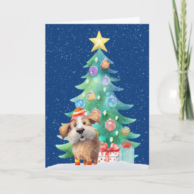 Christmas Dog In Snowflakes Holiday Card (Front)