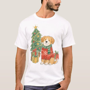 Christmas Dog in Sweater with Christmas Tree