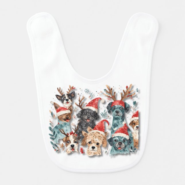 Christmas Dog Line Art  | Minimalist Holida Baby Bib (Front)