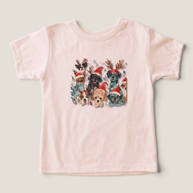 Christmas Dog Line Art T-Shirt | Minimalist Holida Toddler T-shirt (Design Front)