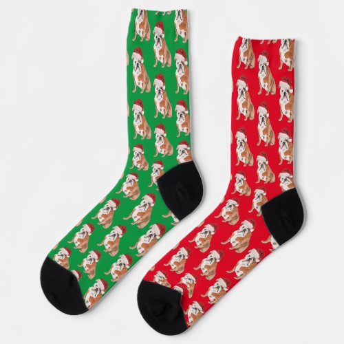 Christmas Dog Lover Bull Dog Pattern Fun Red Green Socks